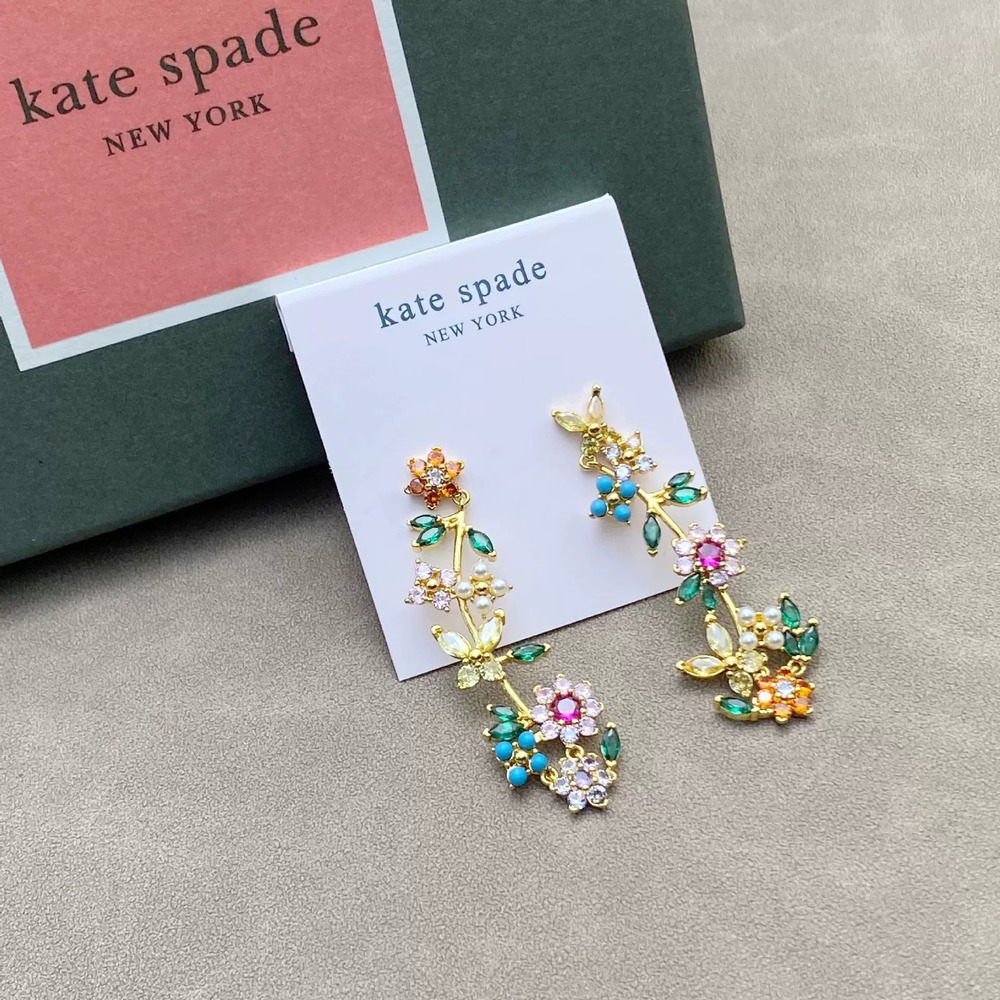 kate spade Trendy Color Zircon Butterfly Flower Earrings New Chinese Style